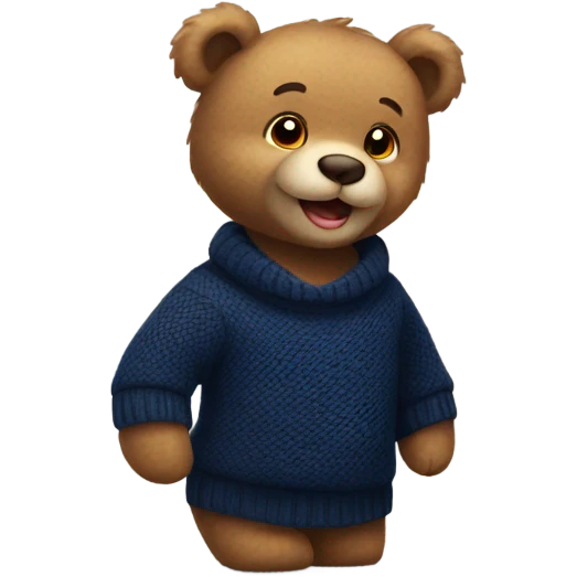 Handsome happy teddy bear wearing a nave blue sweater emoji