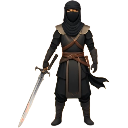 Emoji of a Muslim warrior silhouette standing on a hill at sunrise holding a lowered sword in calm control, crescent moon in the sky, symbolising locking in, discipline, and a new beginning through faith. Bold minimalist vector, transparent background. emoji