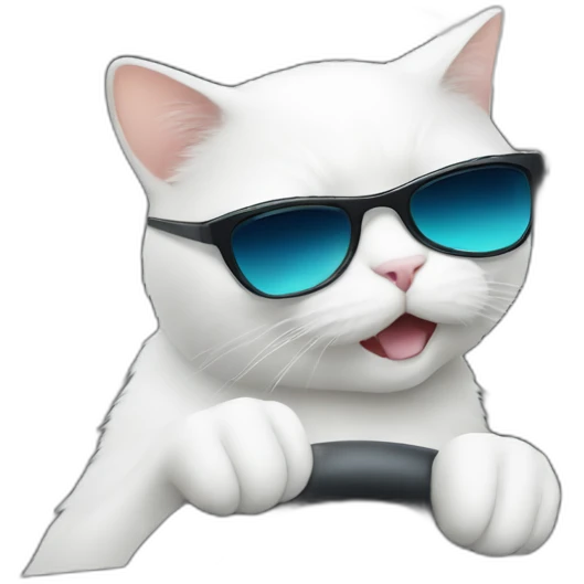 White cat with sunglasses driving a car emoji
