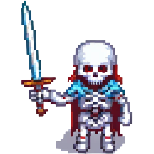 pixel art skeleton with a sword raised emoji