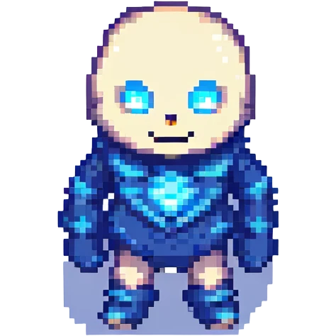 Undertale Sans character, simple and iconic pixel art, blue eye glowing, standing pose emoji