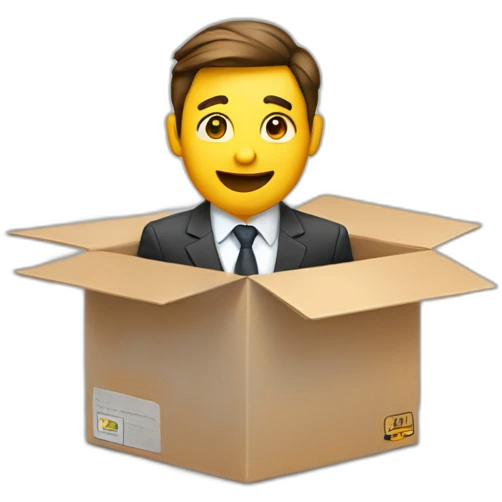 business man sticking out of box emoji