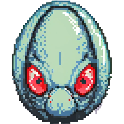 a strange large transparent alien egg, floating inside with a visible creature inside, embryo, embryonic, fetal shape, primordial, 3 glowing red eyes, illuminated from above emoji