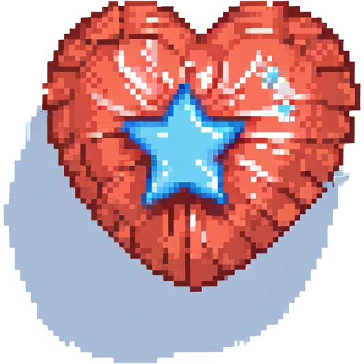 A transparent hologram of a red 3D heart with a bright blue star inside emoji