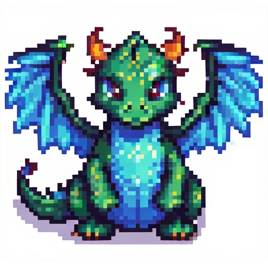 pixel art dragon with tiny wings, cute and compact emoji