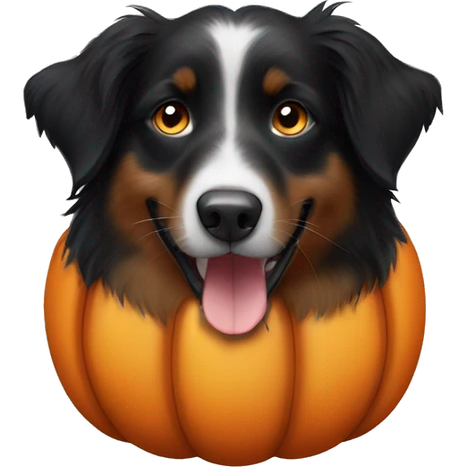 black australian shepherd dog in a pumpkin emoji