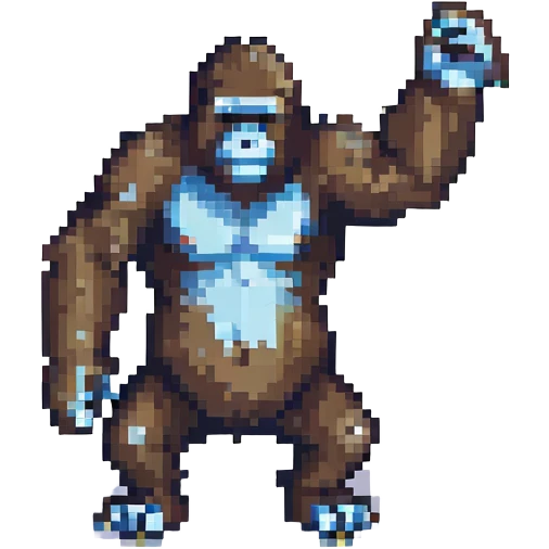 gorilla reaching to tag another, pixel art style emoji