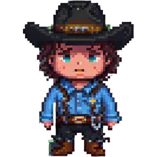 crying cowboy, pixel art style emoji