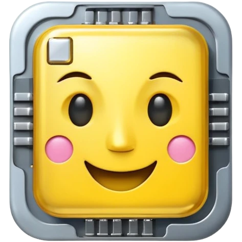 computer chip with happy face, modern playful AI emoji style emoji