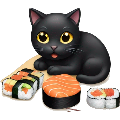 Black cat eating sushi emoji