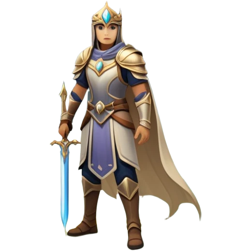 An icon featuring a hero with a closed visor, standing in a majestic, mystical landscape, inspired by RPGs like Elden Ring. The design includes a stunning, ethereal background with towering castles and distant mountains, symbolizing the adventure and mystery. Transparent background emoji