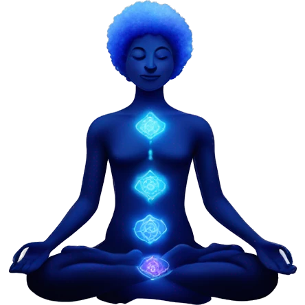 Indigo body Meditating with aligned chakras glowing with galaxy Afro  emoji