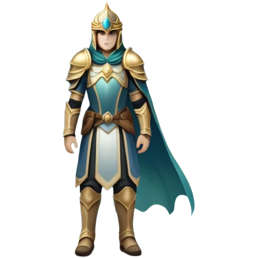 An icon featuring a hero with a closed visor, standing in a majestic, mystical landscape, inspired by RPGs like Elden Ring. The design includes a stunning, ethereal background with towering castles and distant mountains, symbolizing the adventure and mystery. Transparent background emoji