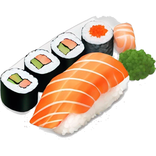 Sushi platter, nigiri with ginger and wasabi emoji