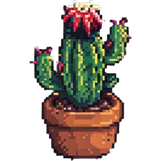 cactus in a pot with minimal background in pixel art style emoji