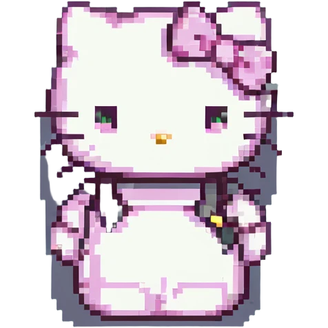 Hello Kitty pixel art, pink and white aesthetic, very girly, sad emotion, Discord emoji pack emoji