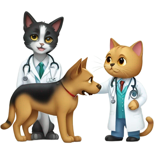 doctor cat treating a german shephard emoji