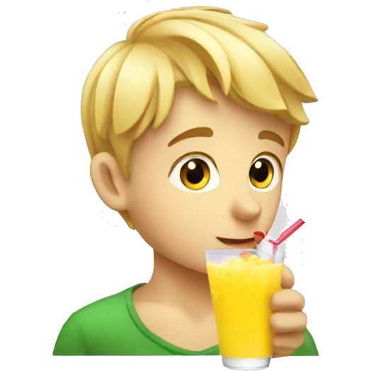A blonde boy sucking juice with a straw, profile view emoji