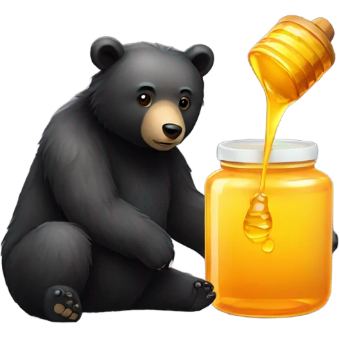 Honey bear with black fur and a honey bear jar of honey emoji