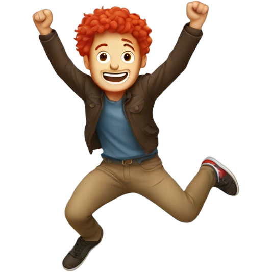Guy jumping with red hair emoji