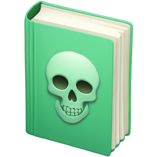 Mint green book with skull emoji
