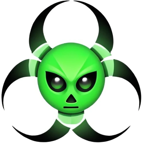 Minimalist emoji-style sticker of a fractured biohazard symbol with a small eye in the center. Stylized, geometric, no text.
 emoji