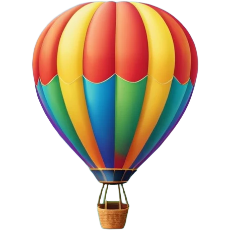 a clear sky and distant hills in the background with A colorful hot air balloon floating gracefully above the ground. The balloon's vibrant colors stand out against the soft clouds, capturing the peaceful yet adventurous spirit of hot air ballooning. emoji