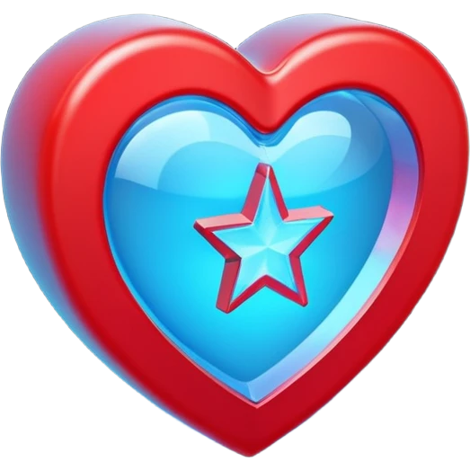 A blocky holographic red 3D heart with a bright blue star inside emoji