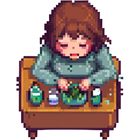 a girl vomiting, pixel art style emoji
