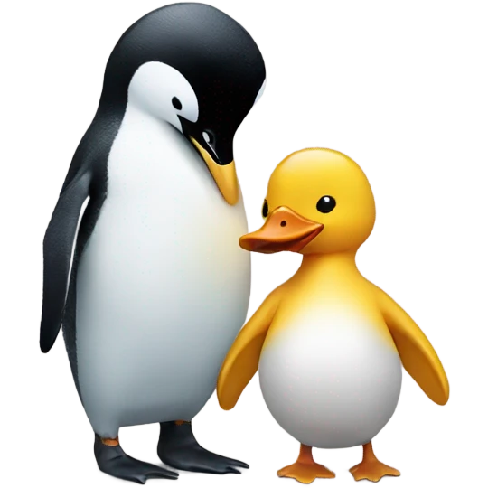 Penguin and duck holding hands emoji