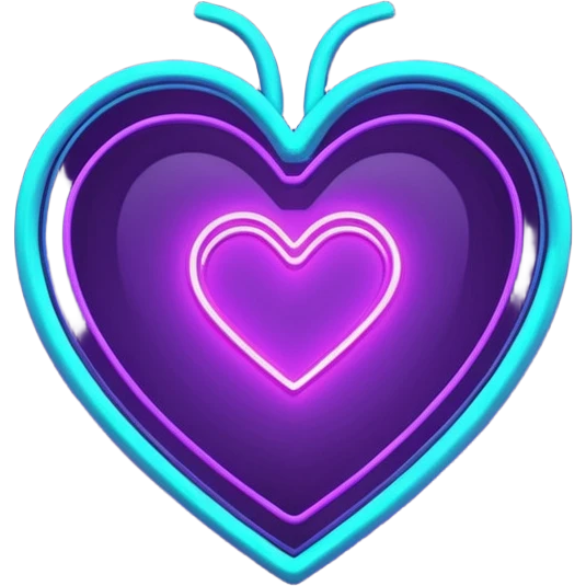 futuristic minimalistic glowing heart made of purple (#8B5CF6) and cyan (#00E0FF) neon lines, dark background, digital tech aesthetic, no face, 1:1 aspect ratio emoji