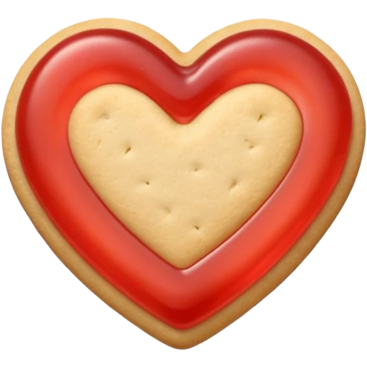Realistic shortbread cookie in the shape of a heart with light red jelly emoji