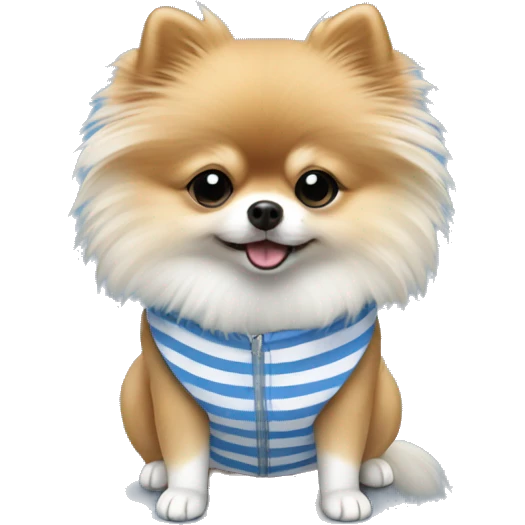 pomeranian dog with clothes on blue and white strips with less hair emoji