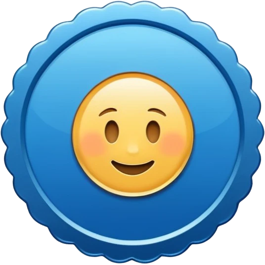 A blue scalloped circle with a verified thing emoji