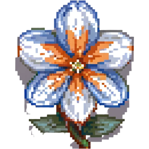 A trillium flower with three petals in orange, gray, and blue colors emoji