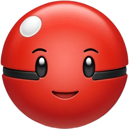 Uma pokébola redonda e simpática, vermelha em cima, branca embaixo, com uma faixa preta no meio e um botão branco central, com brilho suave e aparência limpa de emoji. emoji
