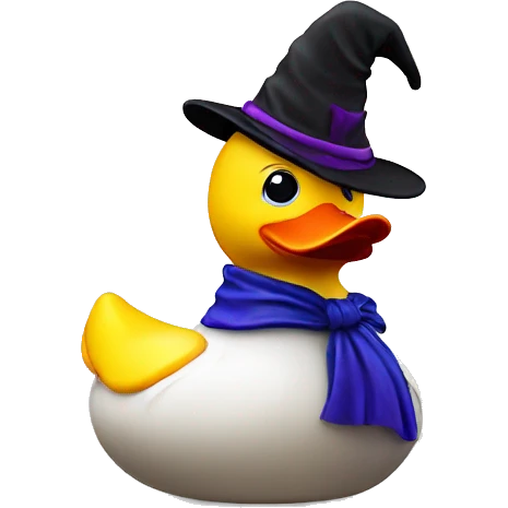 Toy rubber duck with wizard hat emoji