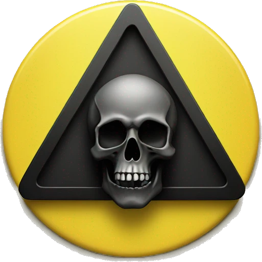 Black skull sign in the middle of a yellow triangle emoji