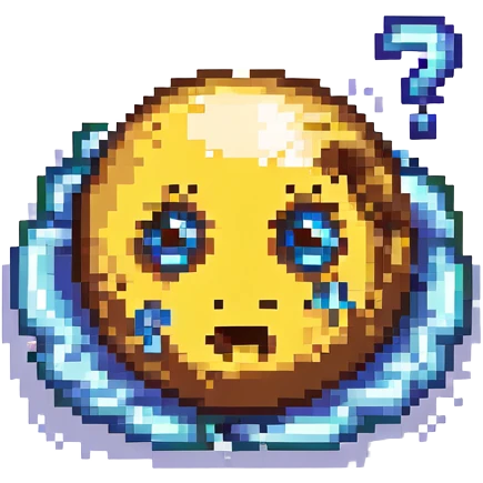 confused emoji with swirling eyes and question marks floating above, pixel art style emoji