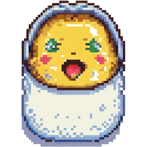 iOS-inspired moaning face emoji, pixel art style, playful expression, milk splurged on the face, simple background emoji