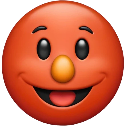Minimalist Elmo emoji, apple style, round red face, wide smile, orange nose emoji