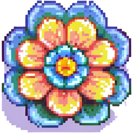 A magic flower with seven petals, each petal a different color emoji
