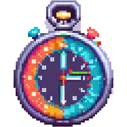 A stopwatch in pixel art style, blocky and retro, vibrant colors emoji