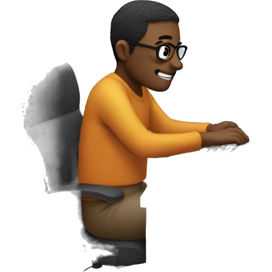 man sitting in front of computer video editing emoji