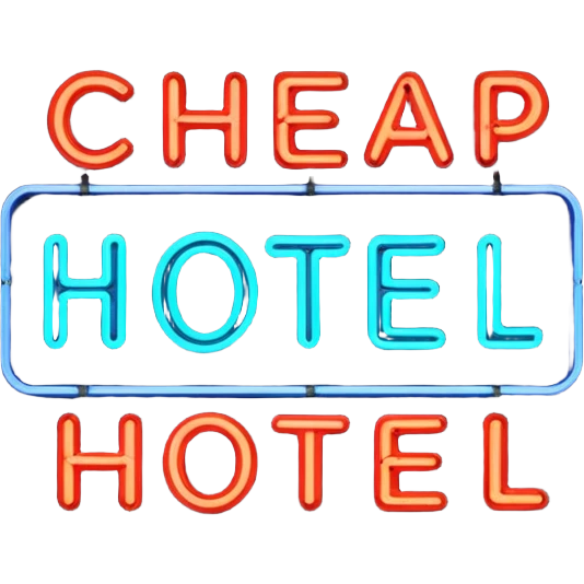 Hotel barato con letrero de neón. emoji