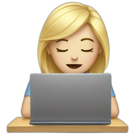 Blonde girl tired with laptop emoji