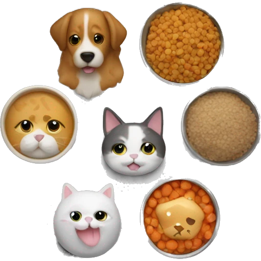 Dog cat bowl food in line emoji