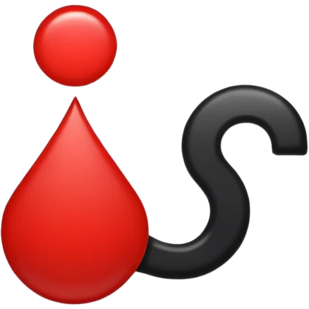 iOS sticker, dark mark, black shape, red dot, minimal emoji