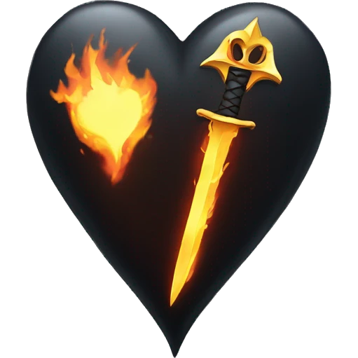 a black heart with fire sword in it  emoji