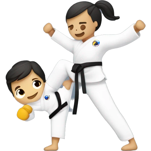 Una persona con discapacidad, falta de un brazo, practicando Taekwondo con gracia y determinación. Sus movimientos muestran fuerza y habilidad, reflejando una concentración intensa y un profundo amor por el arte marcial emoji